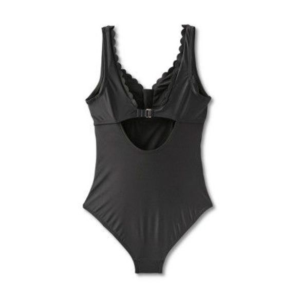 Women's Grommet Scallop Full Coverage One Piece Swimsuit - Kona Sol Black M - Picture 5 of 5